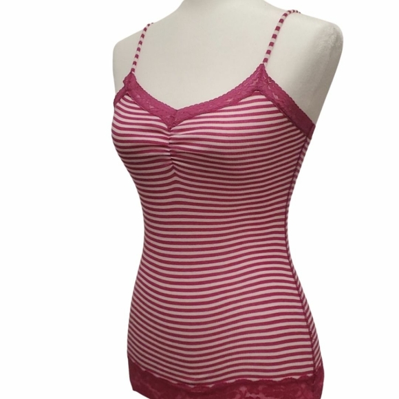 Juniors Energie Striped Tank Top with Lace Detail
